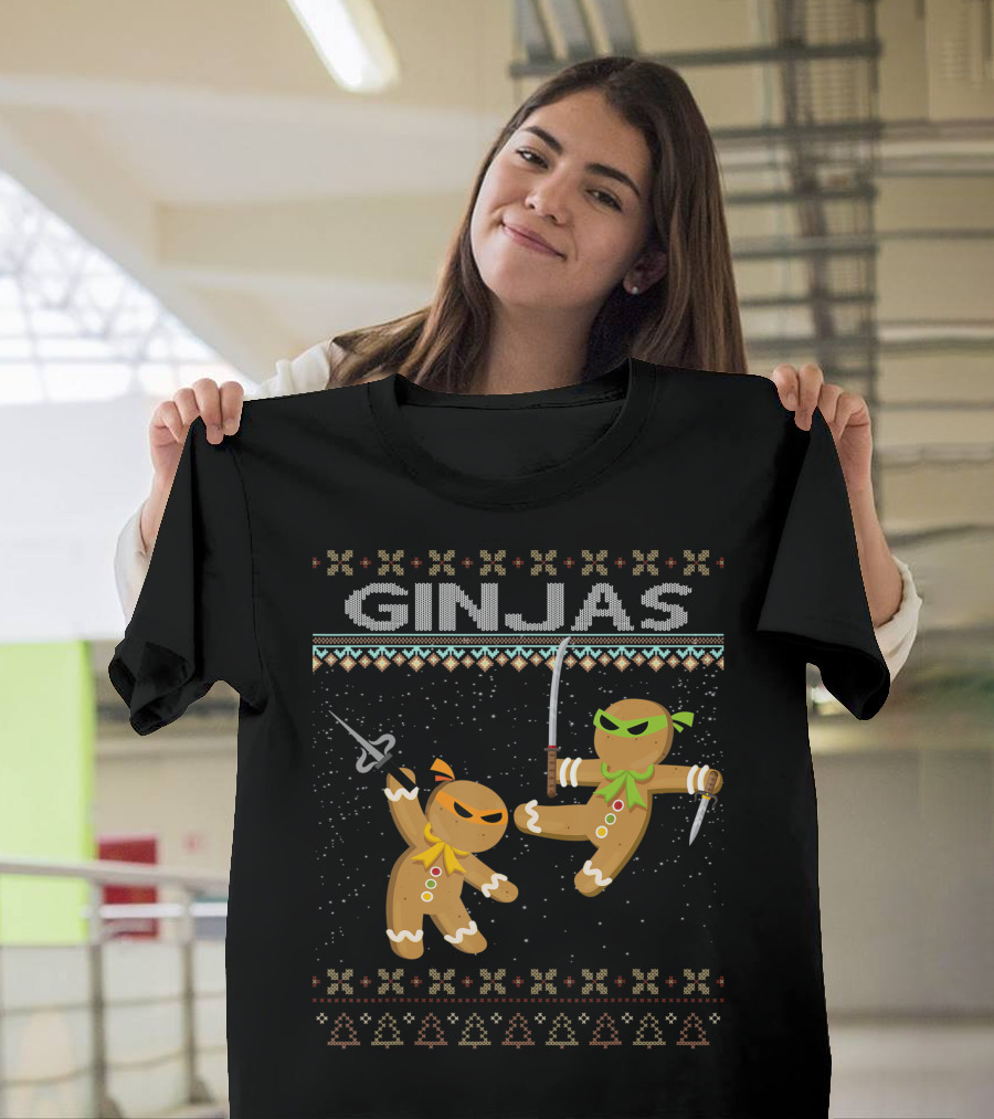 Ginjas Gingerbread Ninjas Christmas Sweater Pattern Holiday T-Shirt