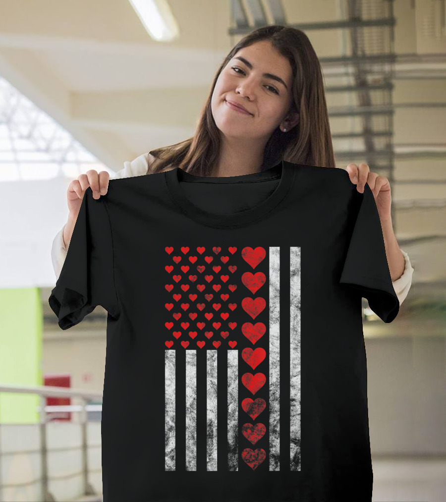 Valentines Day Hearts American Flag Design with Lots of Hearts T-Shirt