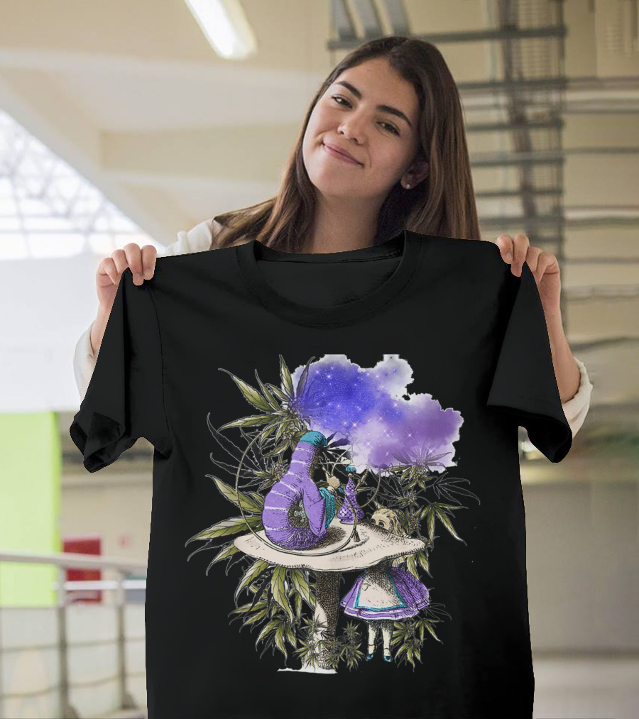 Caterpillar Smoking Hookah with Alice and Psychedelic Wonderland Elements T-Shirt