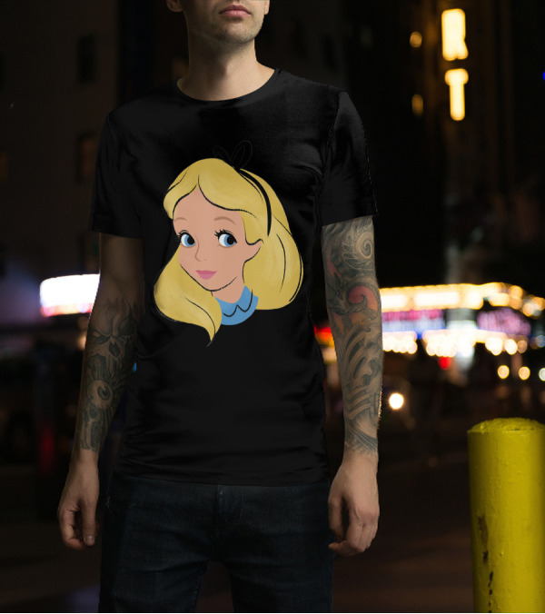 Disney Alice In Wonderland Alice Big Face Blonde Hair Blue Eyes Bow T-Shirt