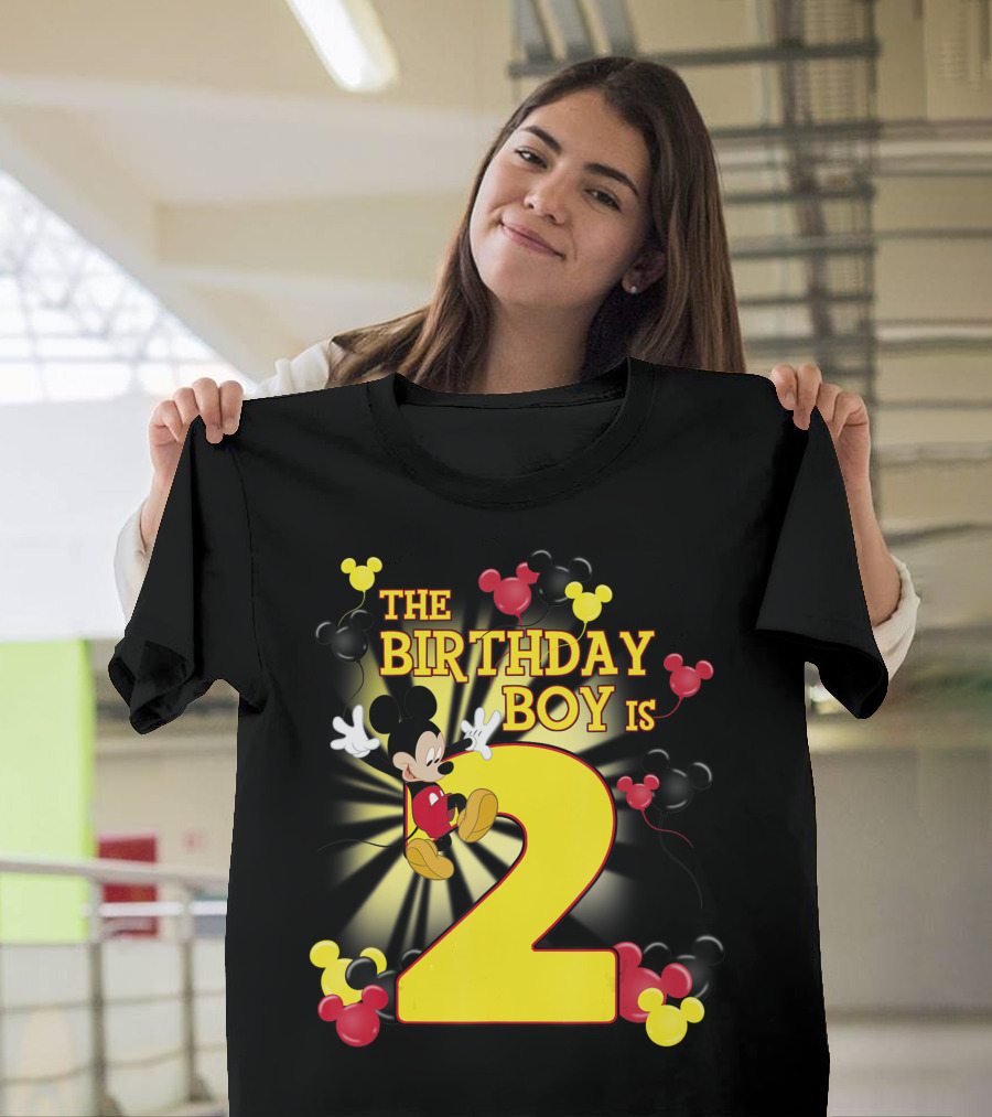 Disney Mickey And Friends The Birthday Boy Is 2 Balloons T-Shirt