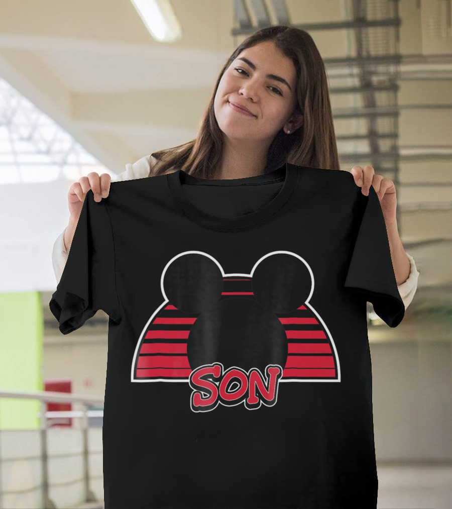 Disney Mickey Mouse Son Iconic Ears Red Stripes T-Shirt