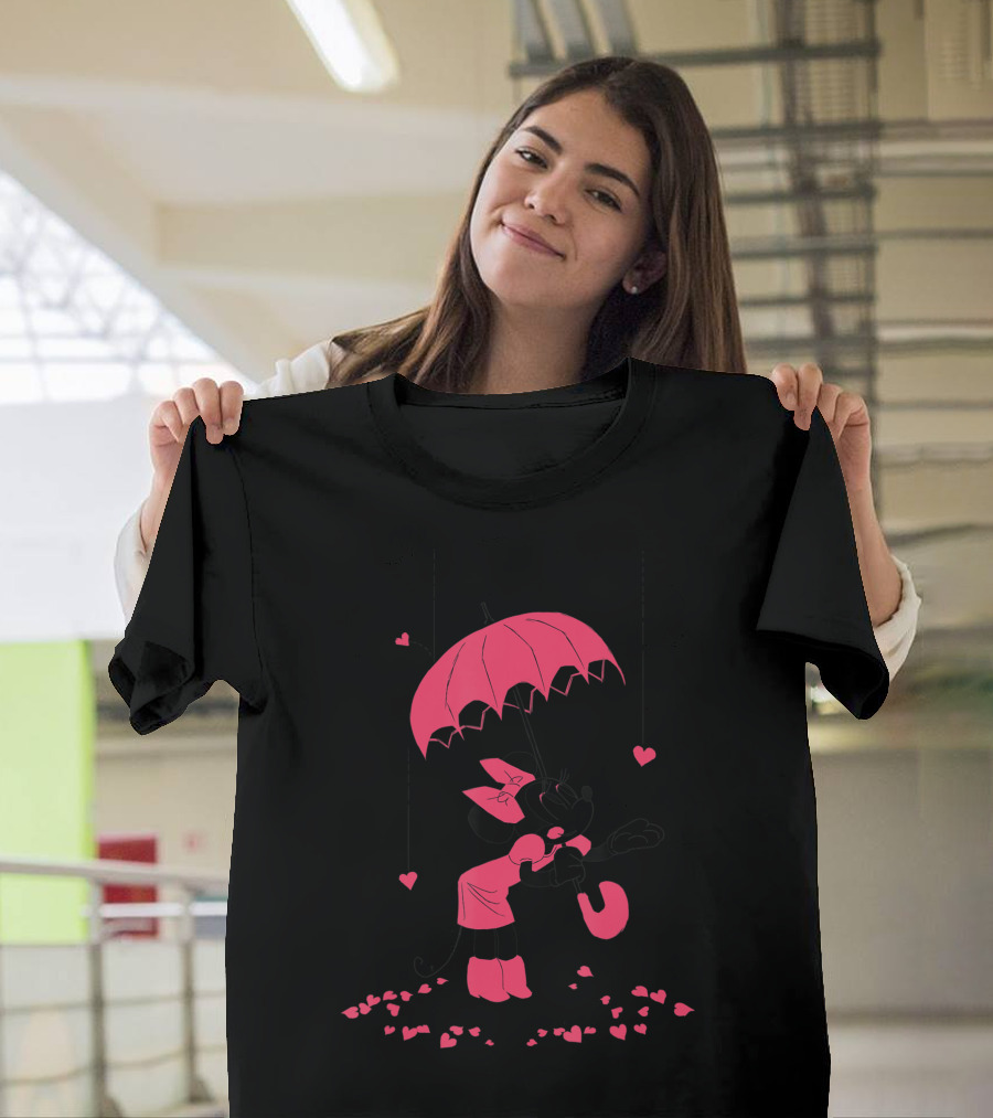 Disney Minnie Mouse Pink Umbrella Raining Hearts T-Shirt