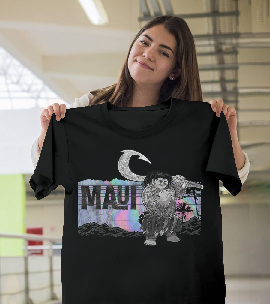 Disney Moana Maui Gradient Wave Island Scene T-Shirt