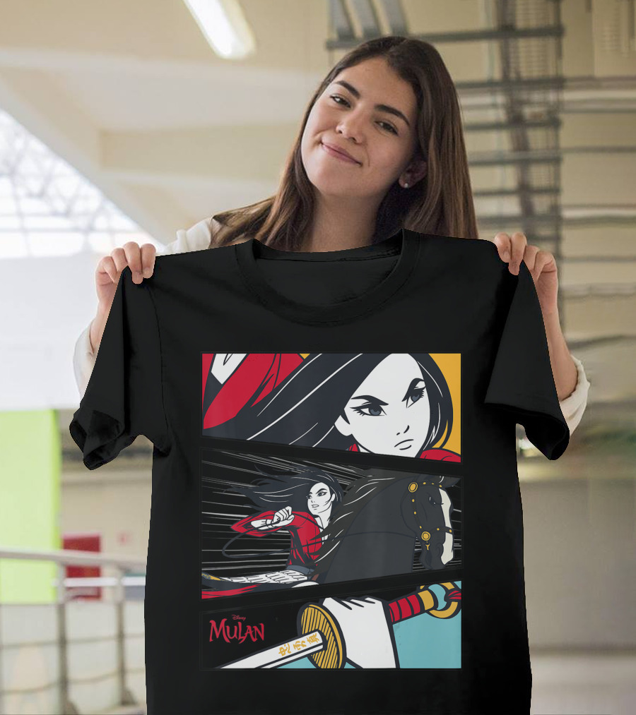 Disney Mulan Live Action Comic Panels Warrior Sword Horse T-Shirt