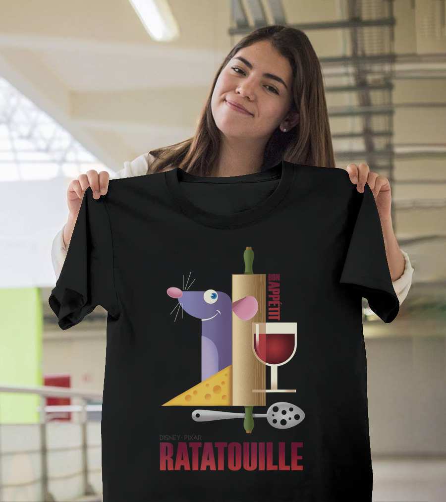 Disney Pixar Ratatouille Bon Appetit Wine Glass Cheese Rolling Pin Cooking Utensils T-Shirt