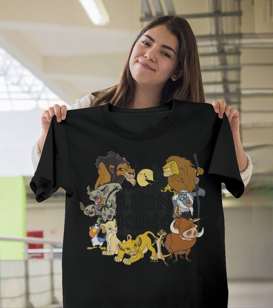 Disney The Lion King Group Characters with Scar Mufasa Simba Timon Pumbaa Rafiki Zazu Hyenas Moon T-Shirt