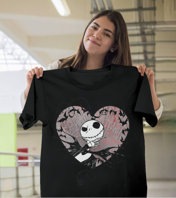 Disney Valentine's Jack Skellington Heart With Bats T-Shirt