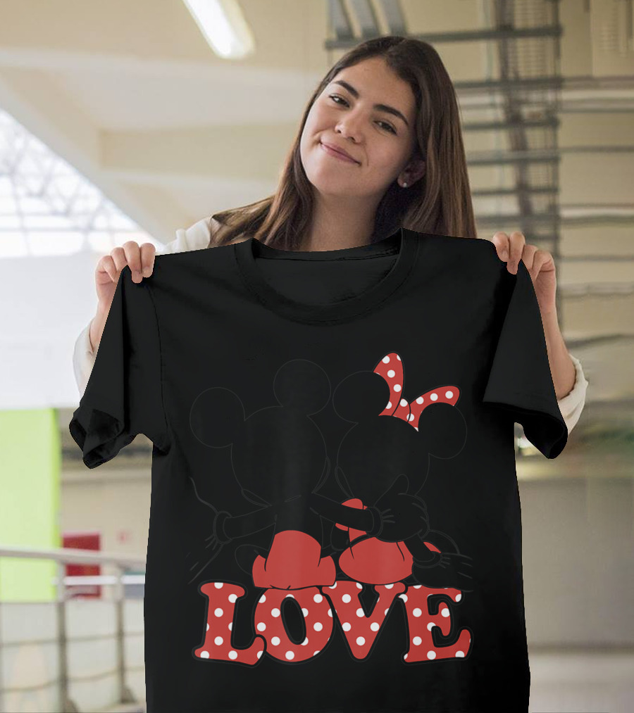 Valentines Disney Mickey Minnie Love Hug Polka Dot T-Shirt
