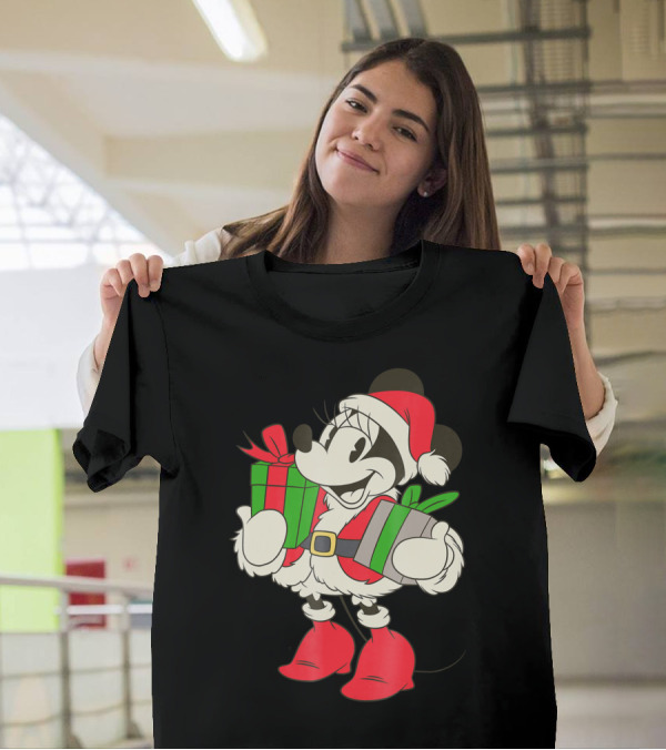 Disney Vintage Santa Minnie Mouse Holding Presents Holiday T-Shirt