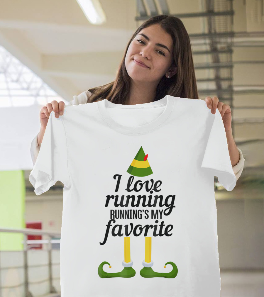 I Love Running Running's My Favorite Elf Shoes and Hat T-Shirt