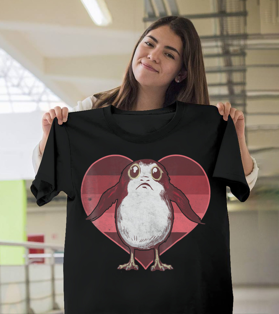 Star Wars Porg Inside Red Pink Striped Heart Valentine T-Shirt