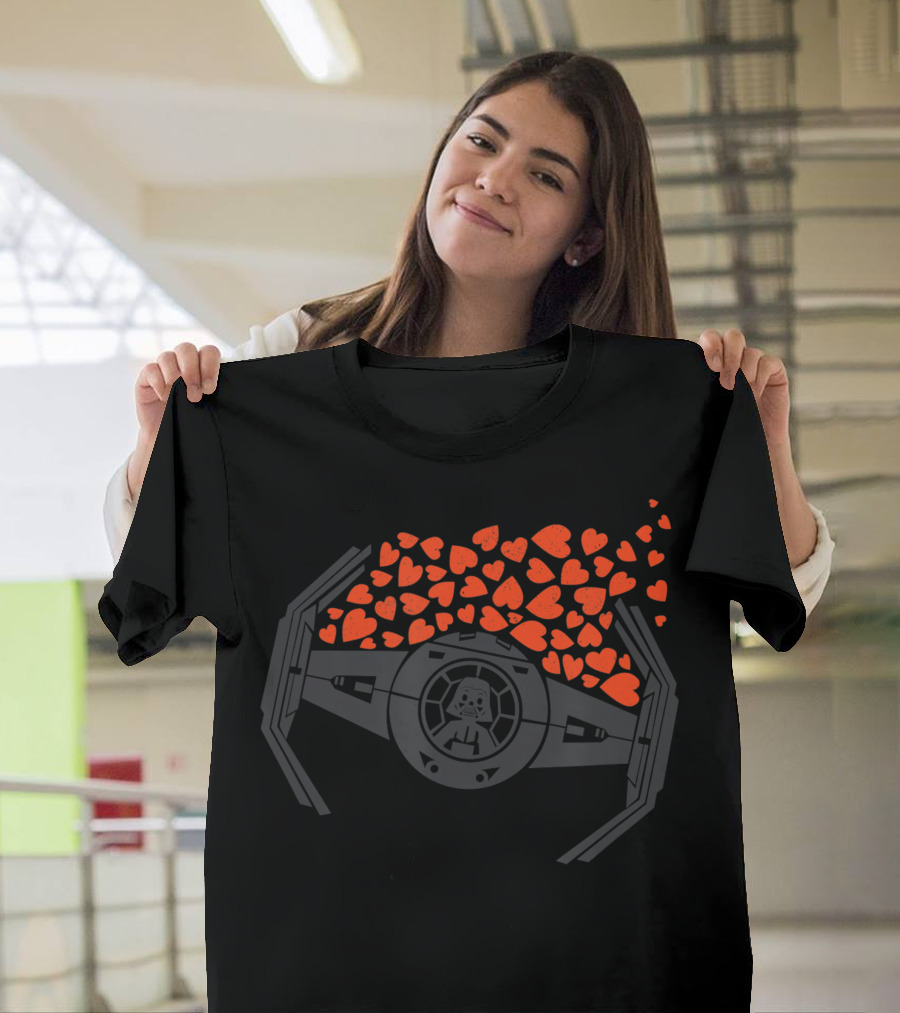 Star Wars Darth Vader Tie Fighter Valentine's Day Hearts T-Shirt