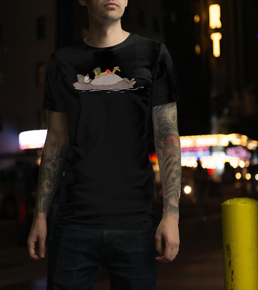 Disney The Jungle Book Mowgli Baloo Relaxing Floating T-Shirt