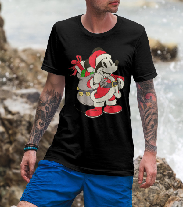Disney Vintage Santa Mickey Mouse Holiday Fun T-Shirt