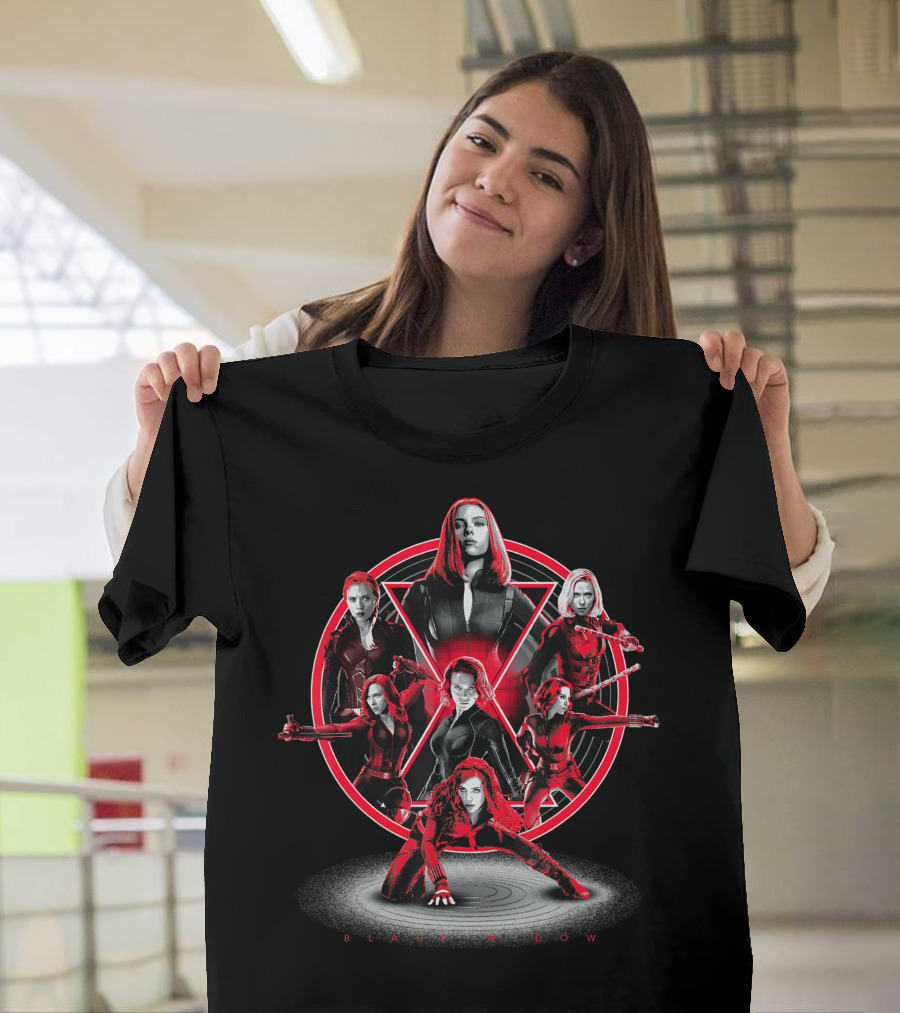 Avengers Endgame Black Widow Red and Black Iconic Warrior Poses T-Shirt