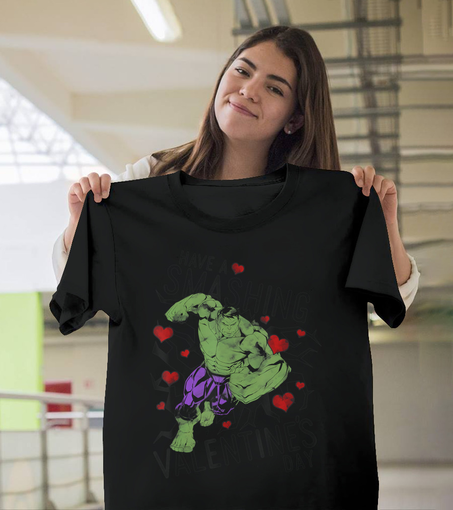 Marvel Hulk Have A Smashing Valentine's Day Cracked Hearts T-Shirt