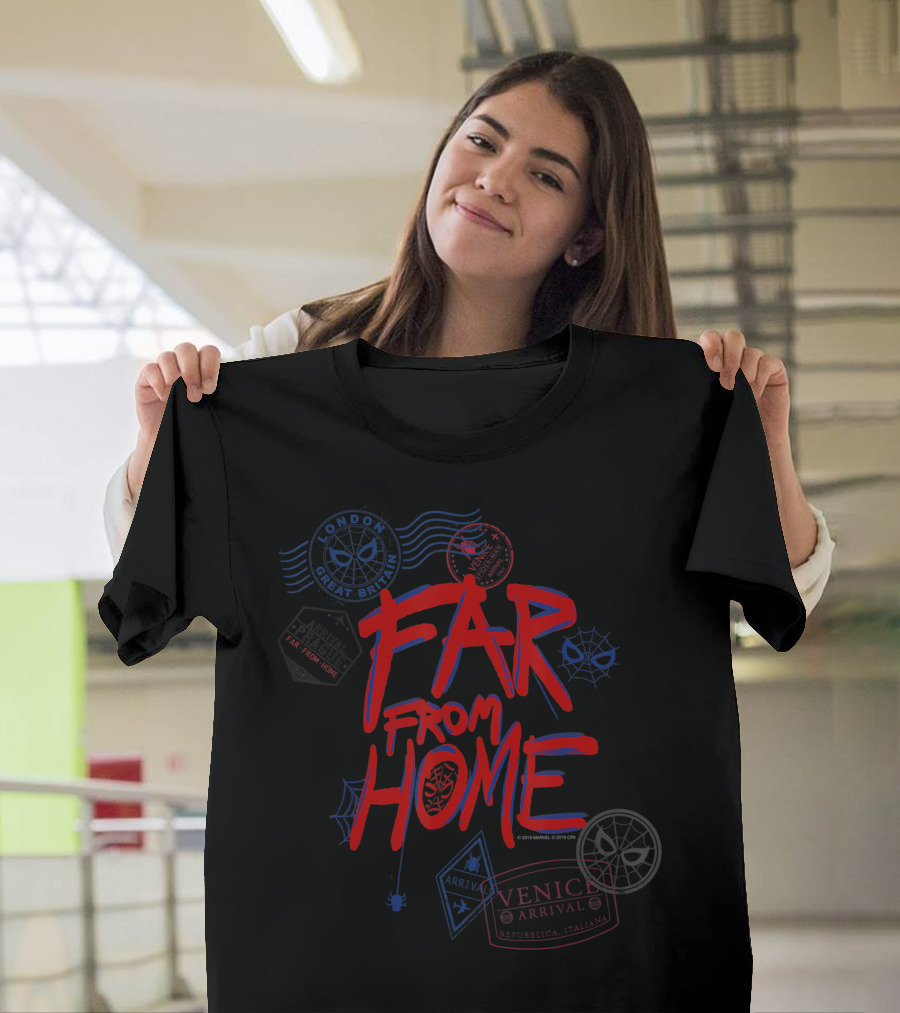 Marvel Spider Man Far From Home London Venice Travel Stamps T-Shirt