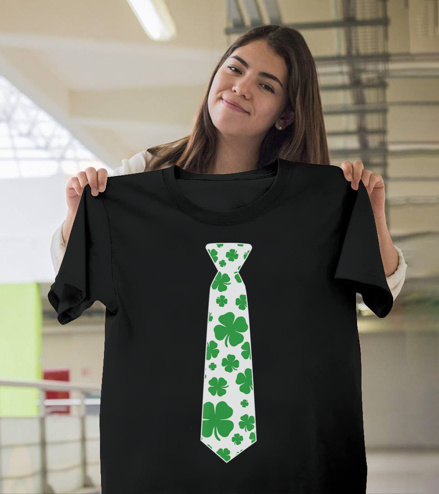 Irish Shamrock Clover Pattern Tie T-Shirt