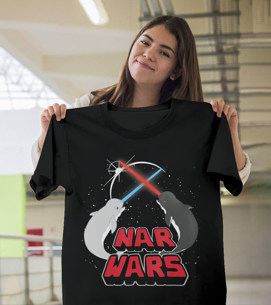 Nar Wars Narwhals Lover Lightsaber Battle Parody Stars T-Shirt
