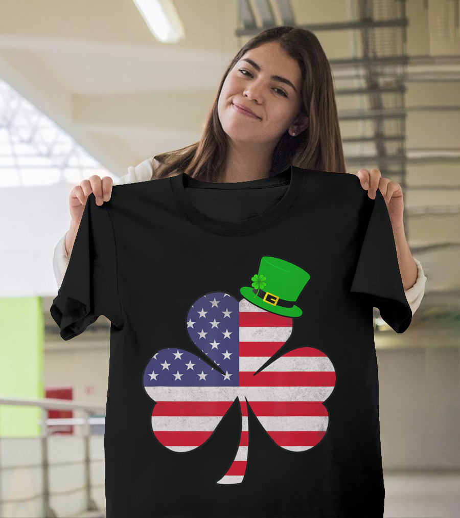 St Patricks Day Irish American Flag Leprechaun Hat Shamrock T-Shirt