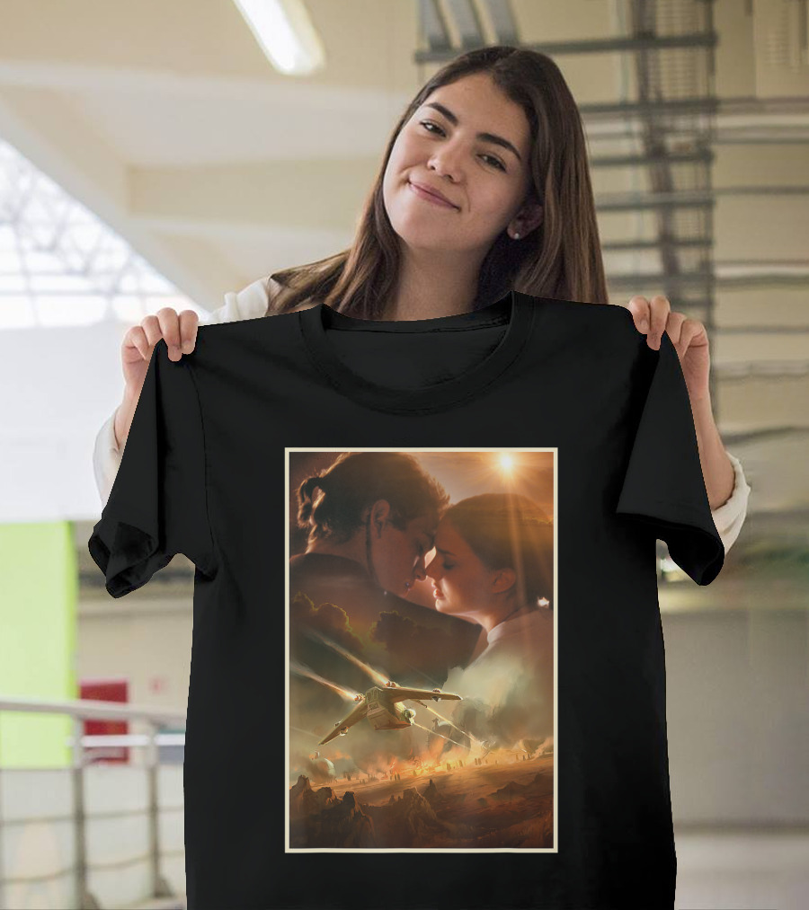Star Wars Attack Of The Clones Anakin Amidala Romance and Battle Scene T-Shirt