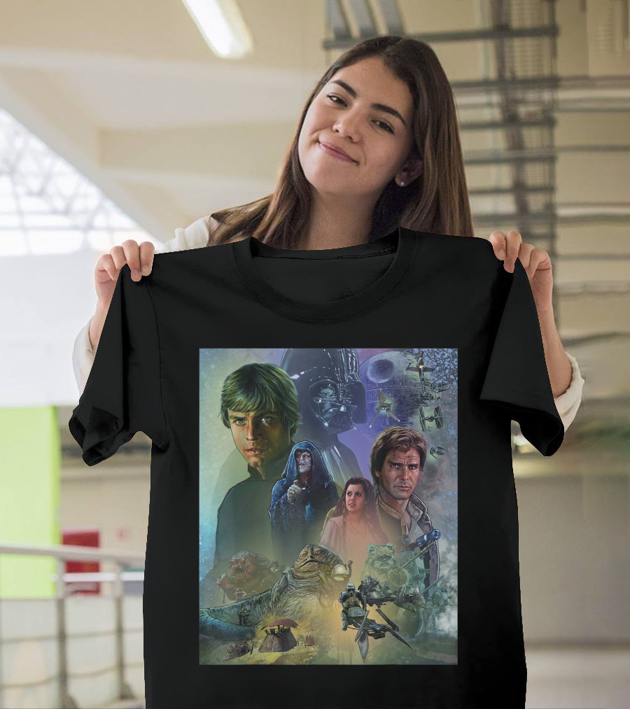 Star Wars Celebration Mural Return of the Jedi Luke Leia Han Vader Emperor TIE Fighters T-Shirt
