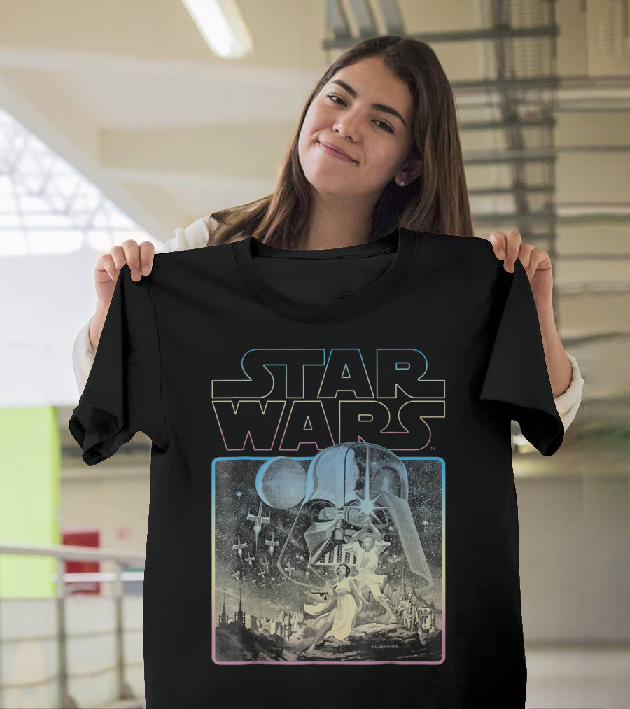 Star Wars Classic Style Neon Hildebrandt Darth Vader Luke Leia Spaceships T-Shirt