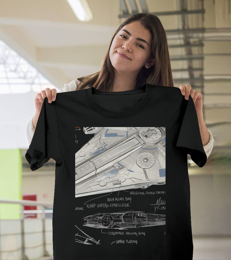 Star Wars Millennium Falcon YT-1300 Schematics Han Solo Main Access Bay Warp Vortex Stabilizer T-Shirt