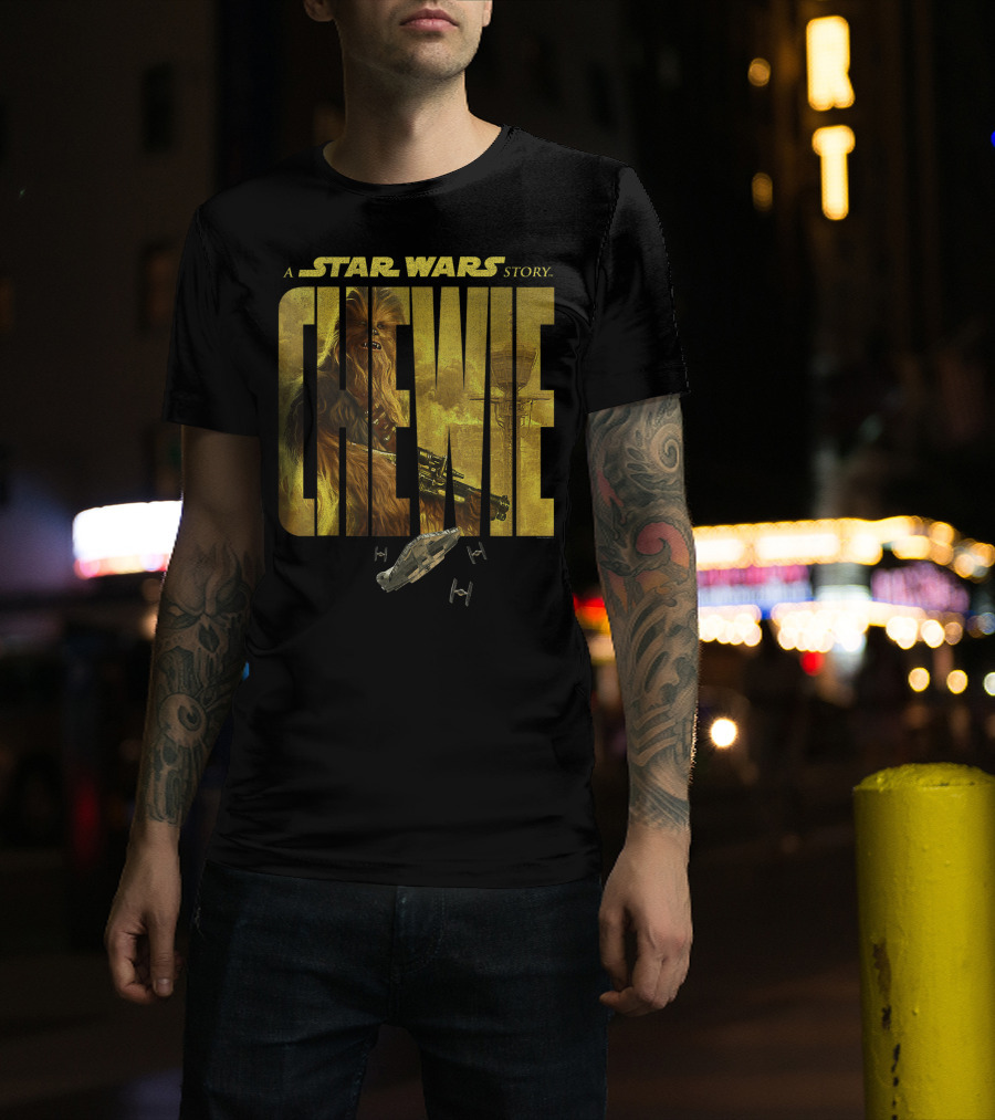 A Star Wars Story Chewie With Millennium Falcon And TIE Fighters T-Shirt