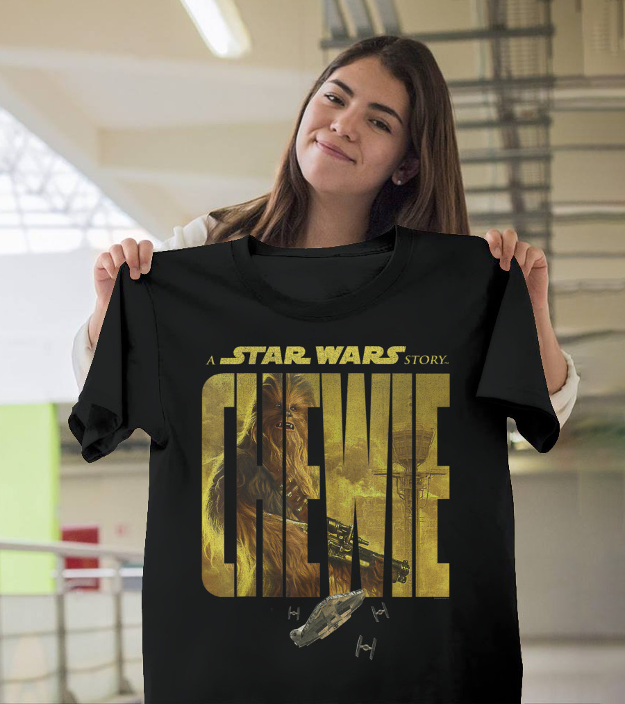 A Star Wars Story Chewie With Millennium Falcon And TIE Fighters T-Shirt