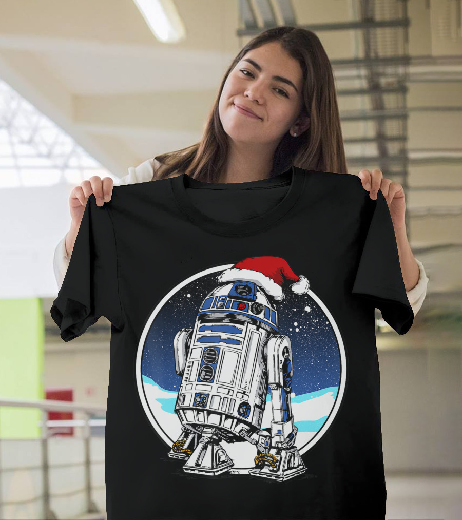 Star Wars Holiday R2 D2 Santa Hat Snow Scene T-Shirt