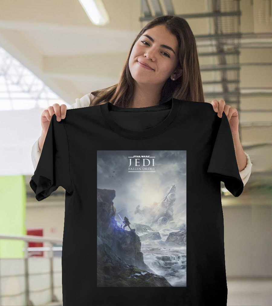 Star Wars Jedi Fallen Order Dramatic Landscape with Lightsaber and Crashed Ship T-Shirt