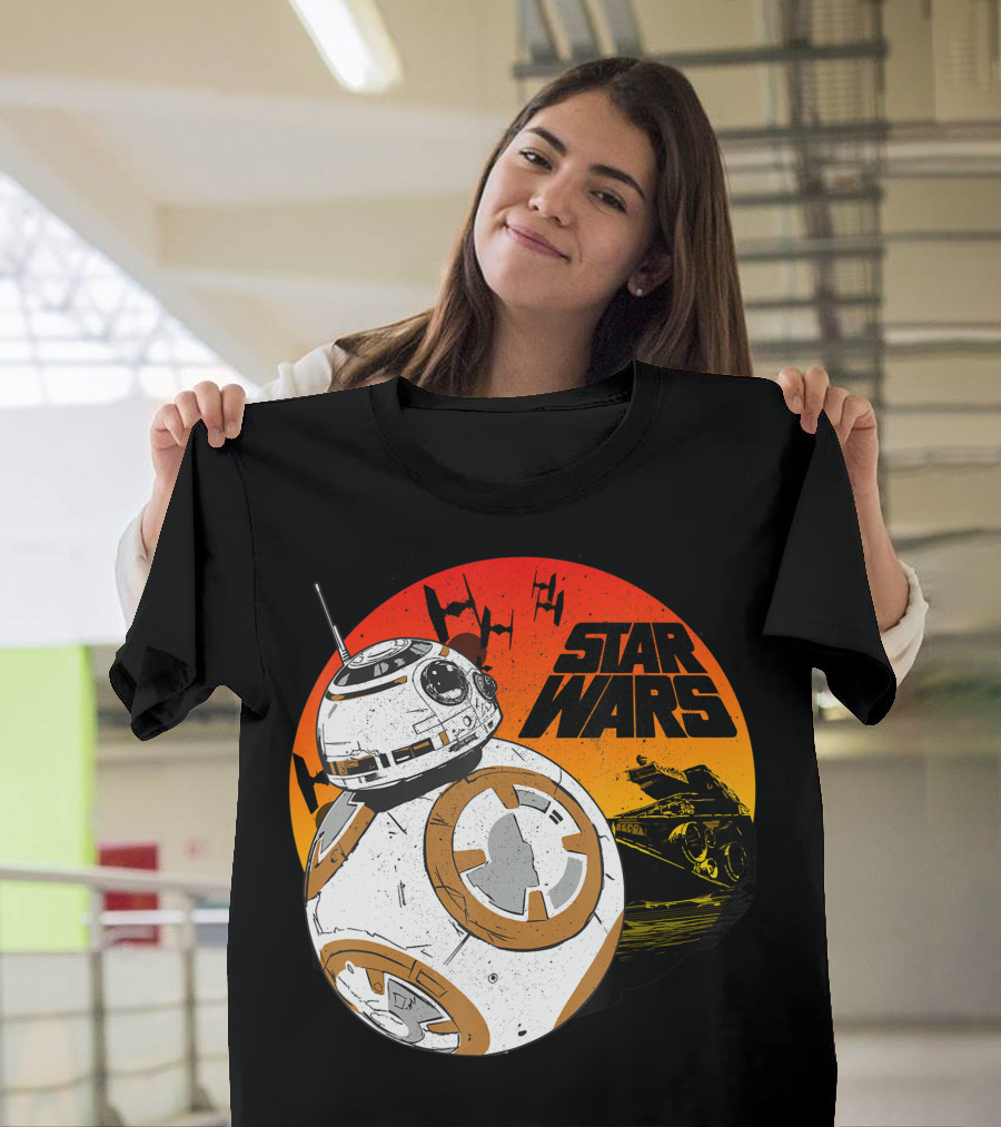 Star Wars BB-8 Last Jedi Sunset Rollabout with TIE Fighters and X-Wing T-Shirt