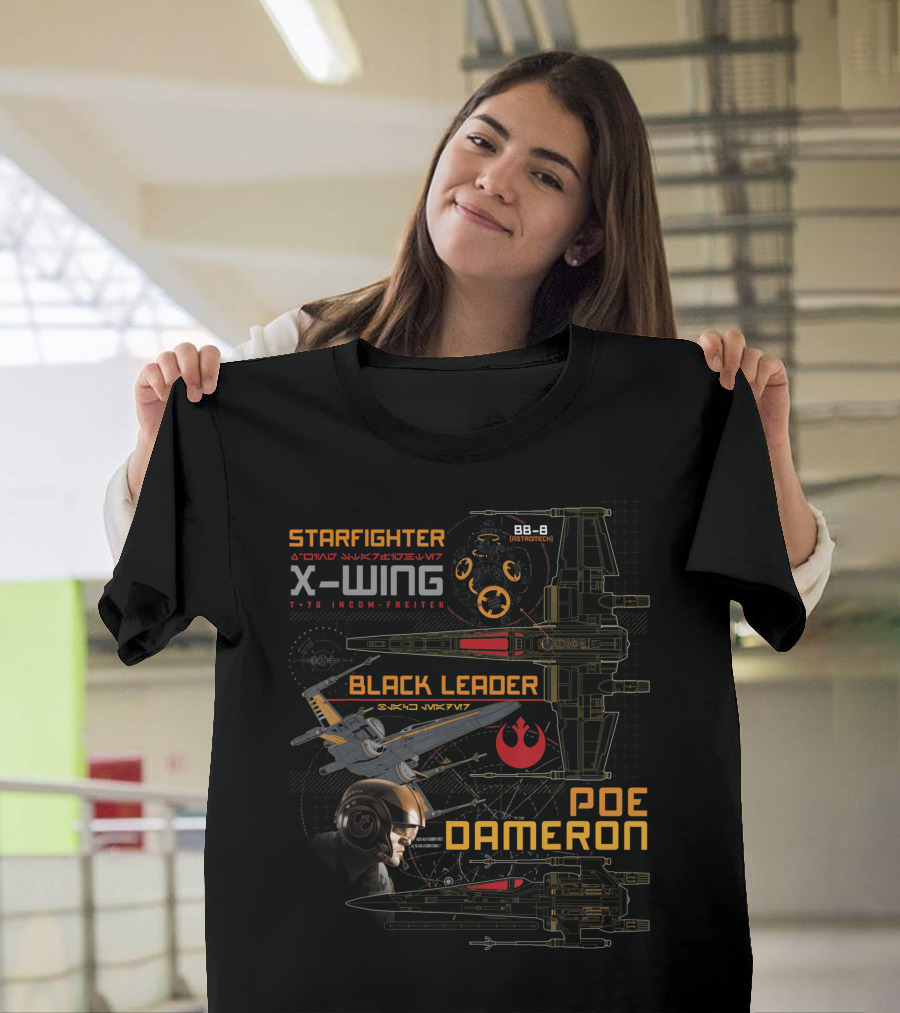 Starfighter X-Wing Black Leader Poe Dameron BB-8 Star Wars Last Jedi T-Shirt
