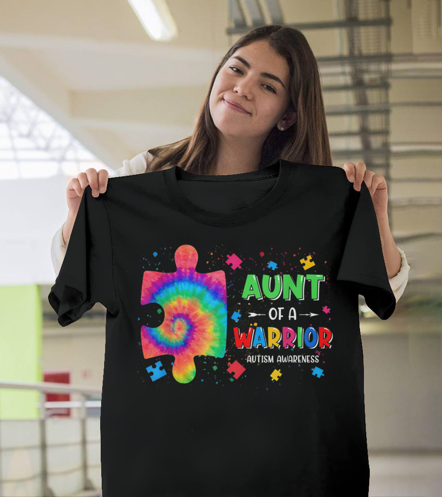 Aunt Of A Warrior Autism Awareness Puzzle Piece Family Matching T-Shirt