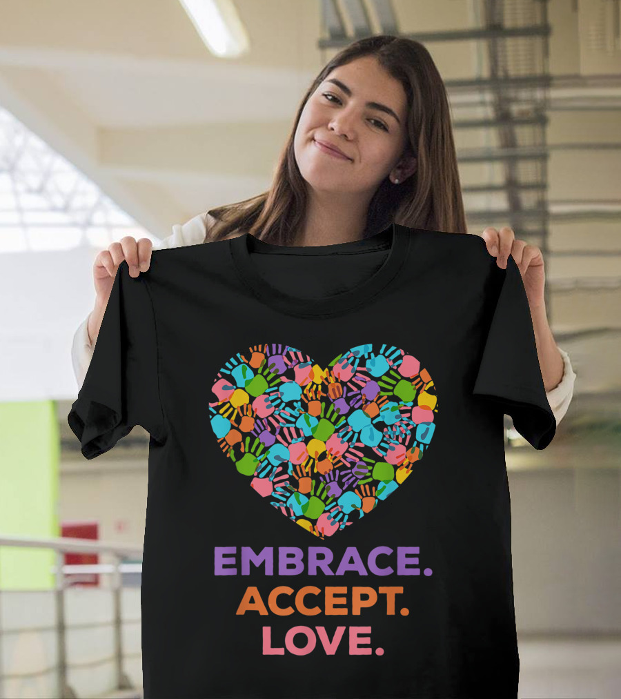 Embrace Accept Love Heart Autism Awareness T-Shirt