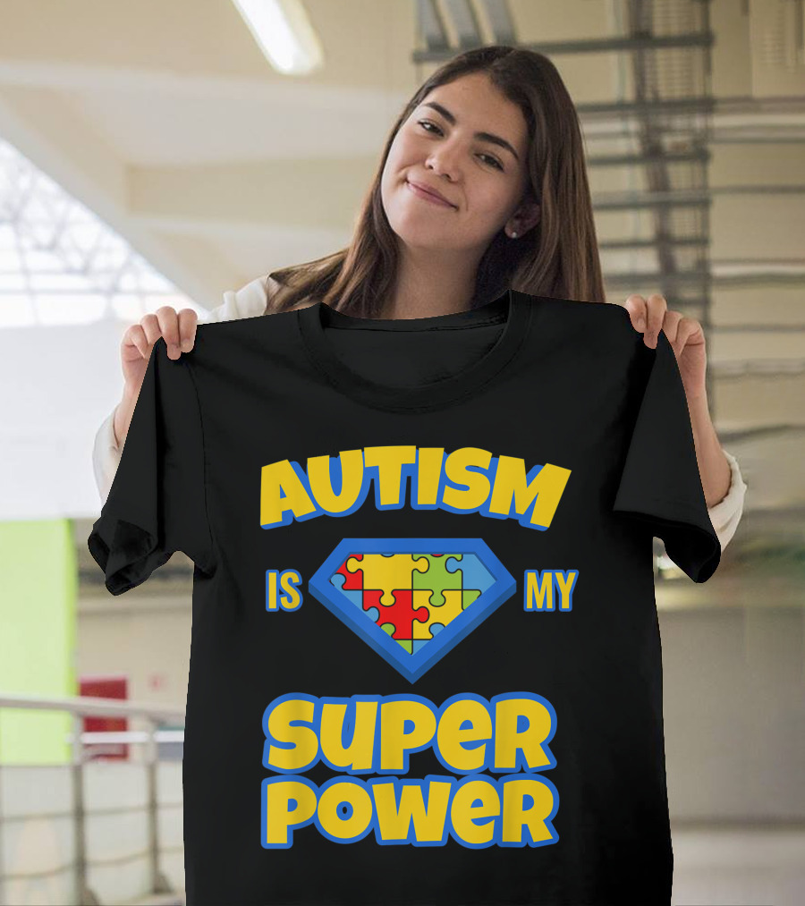 Autism Is My Superpower Autism Awareness Puzzle Emblem T-Shirt