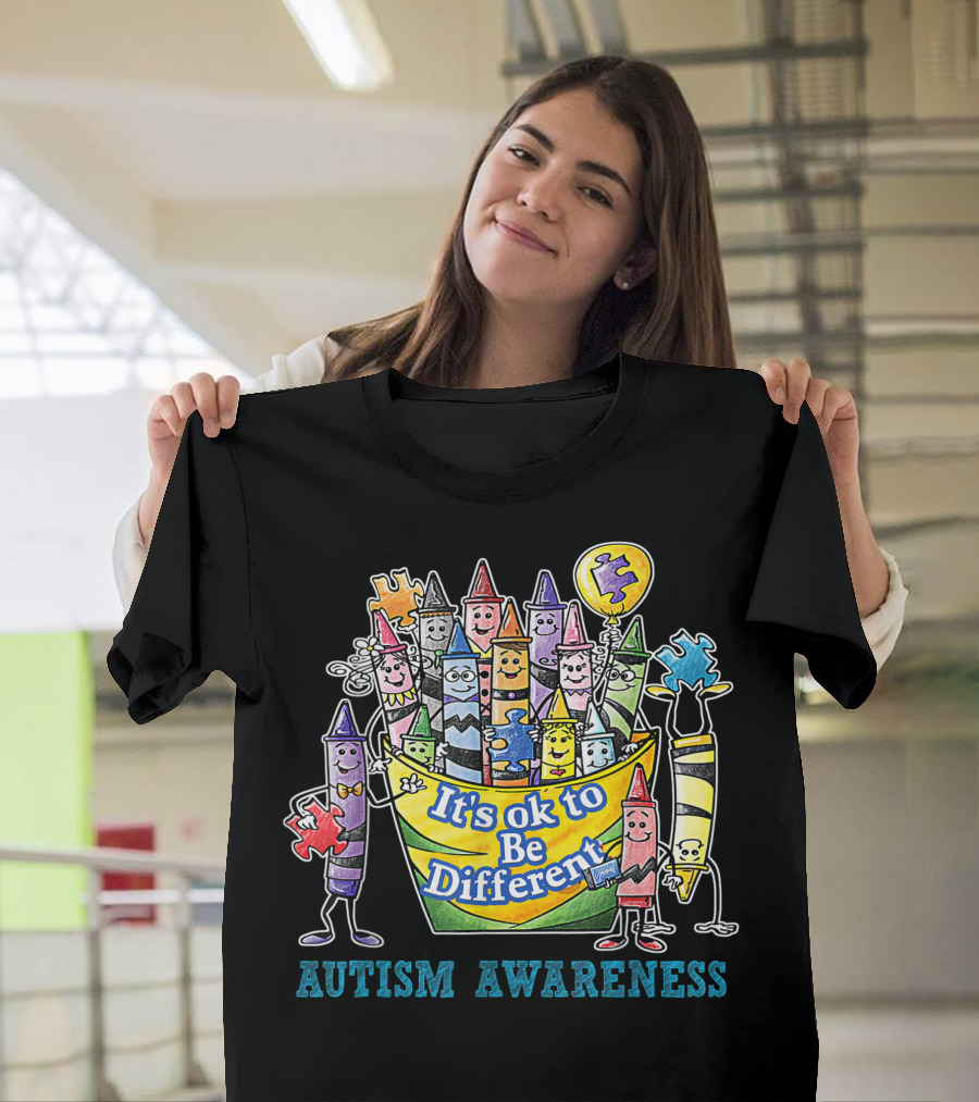 Autism Awareness Crayons It's Ok to Be Different Puzzle Balloons T-Shirt