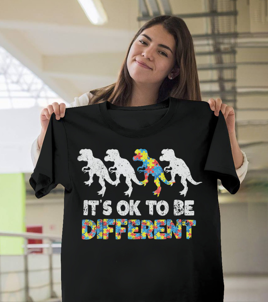 It's Ok To Be Different Dinosaur Autism Awareness T-Shirt