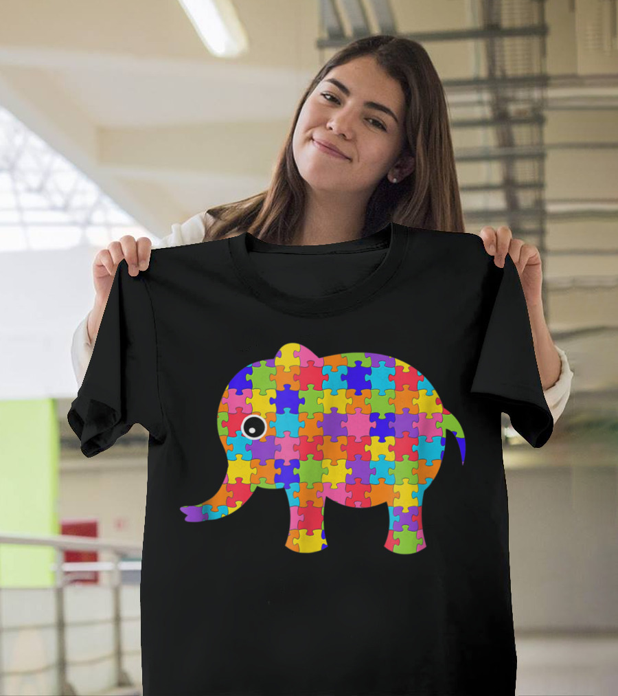 Autism Awareness Puzzle Piece Elephant T-Shirt