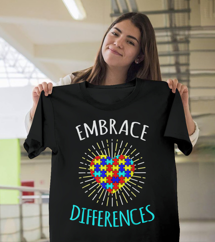 Embrace Differences Heart Puzzle Autism Awareness T-Shirt