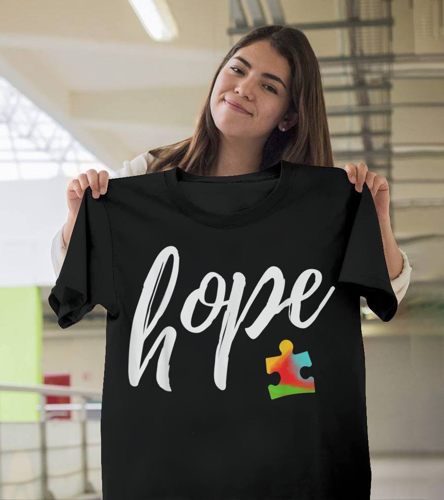 Hope Puzzle Piece Autism Awareness Supporting Autistic T-Shirt