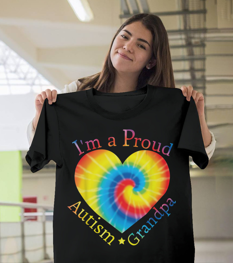I'm a Proud Autism Grandpa Tie-Dye Heart T-Shirt