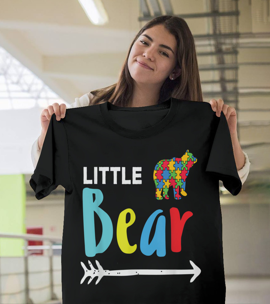 Little Bear Autism Awareness Puzzle Pattern Cub with Arrow T-Shirt