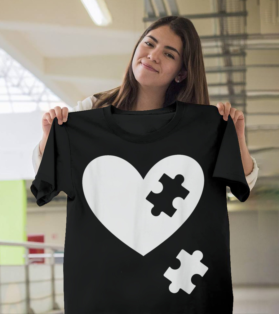 Autism Awareness Heart Puzzle Symbol Without Words Support T-Shirt