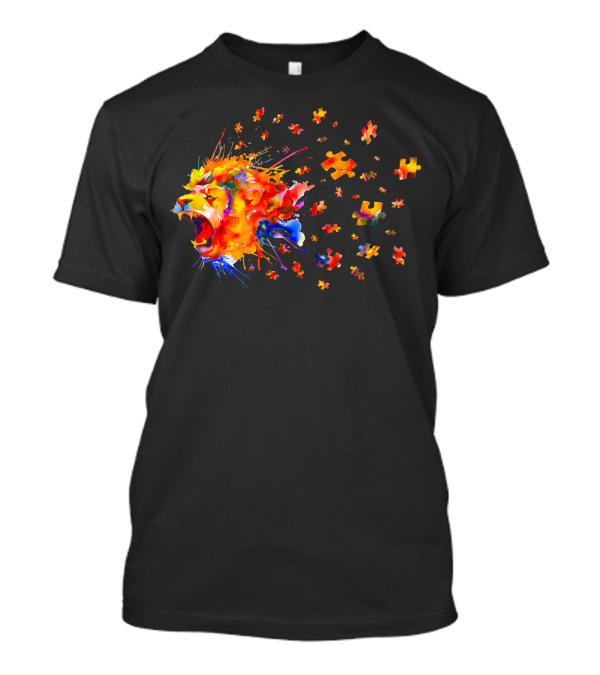 Autism Awareness Roar Colorful Lion Puzzle Pieces T-Shirt