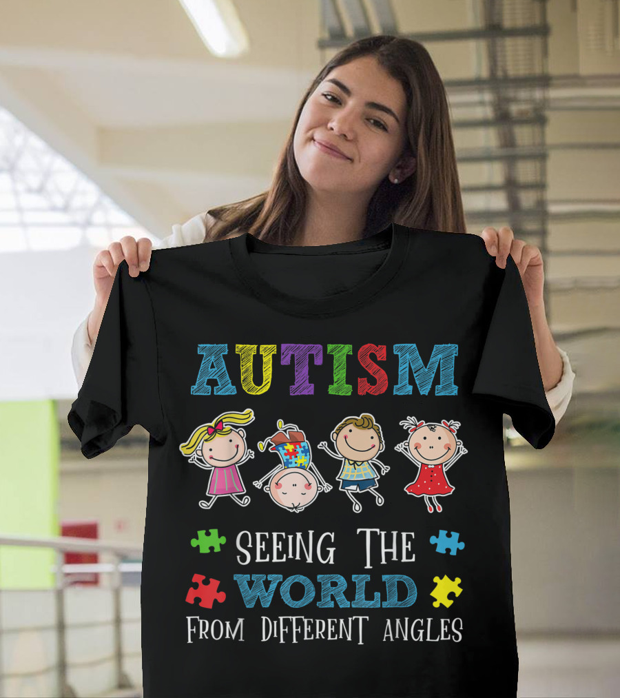 Autism Seeing The World From Different Angles With Puzzle Piece Kids T-Shirt