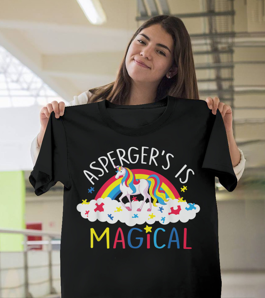 Asperger's Is Magical Autism Awareness Unicorn Puzzle Pieces Rainbow T-Shirt