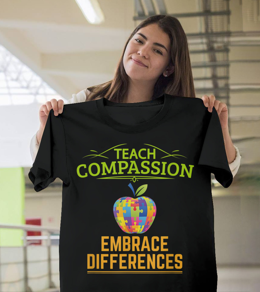 Teach Compassion Embrace Differences Autism Awareness Puzzle Apple T-Shirt